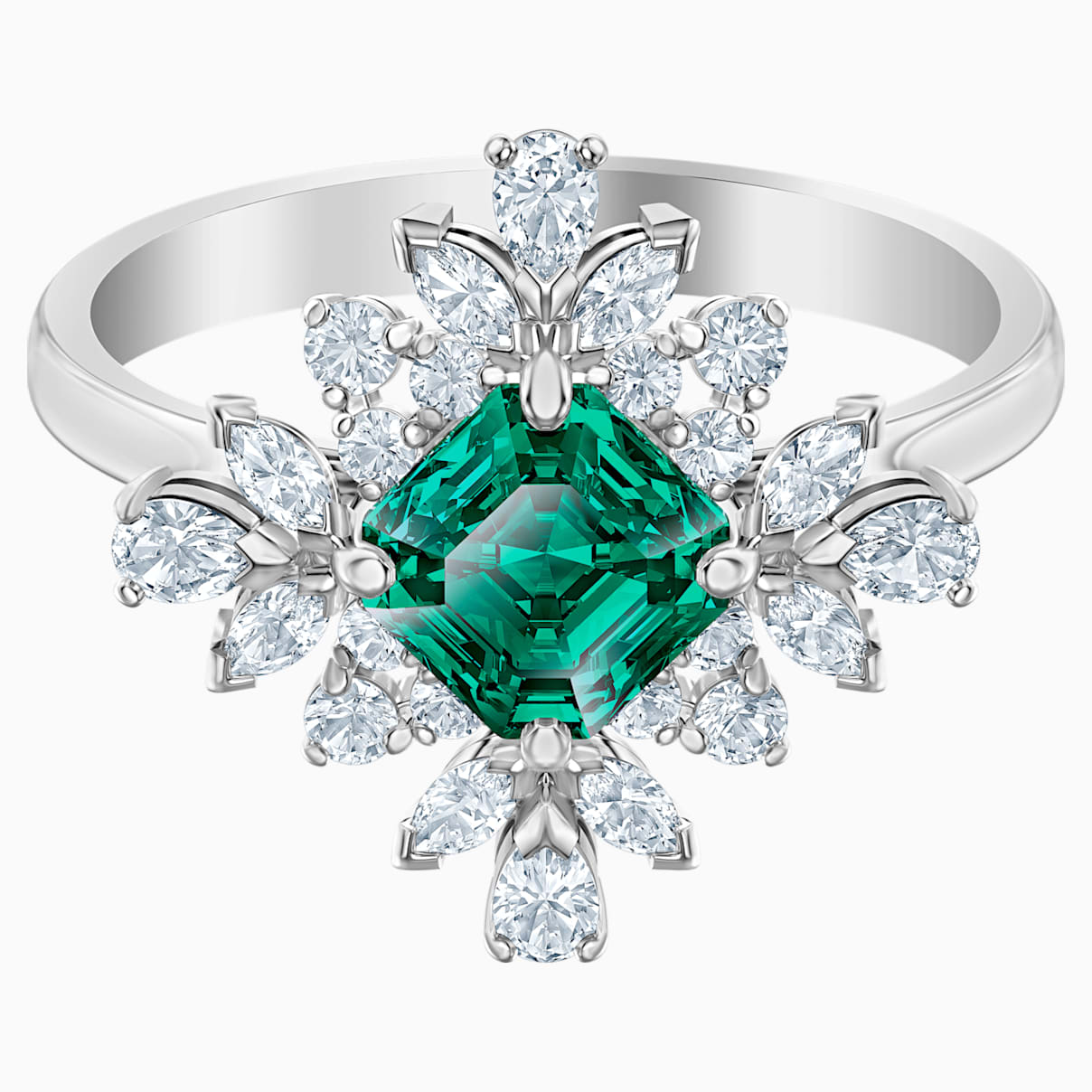 Swarovski Palace Motif Ring, Green, Rhodium plated
