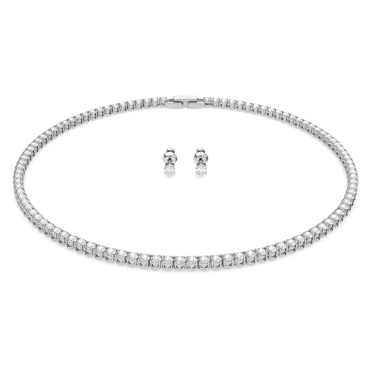 Tennis Deluxe set, Round cut, White, Rhodium plated