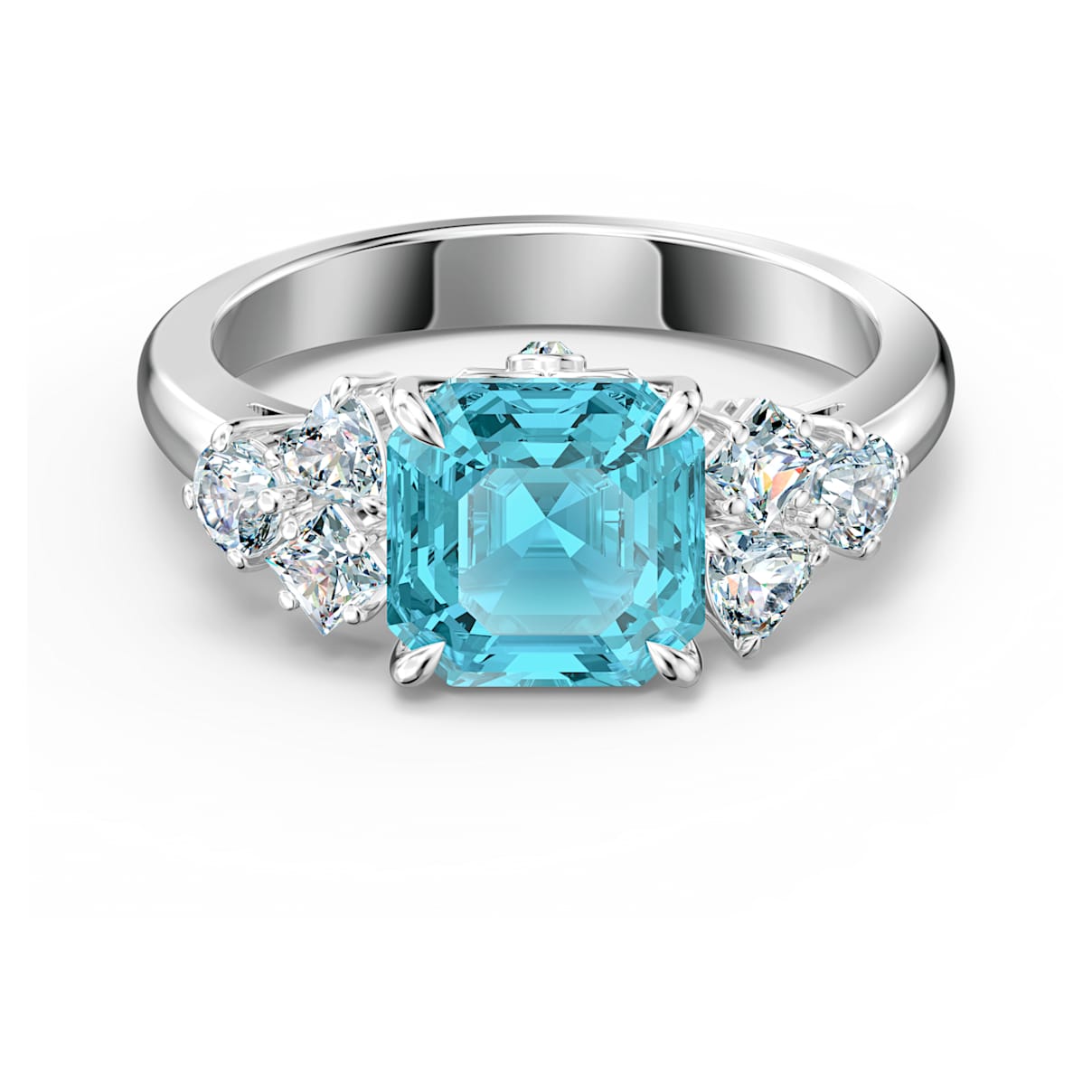Swarovski Sparkling ring, Mixed cuts, Blue, Rhodium plated