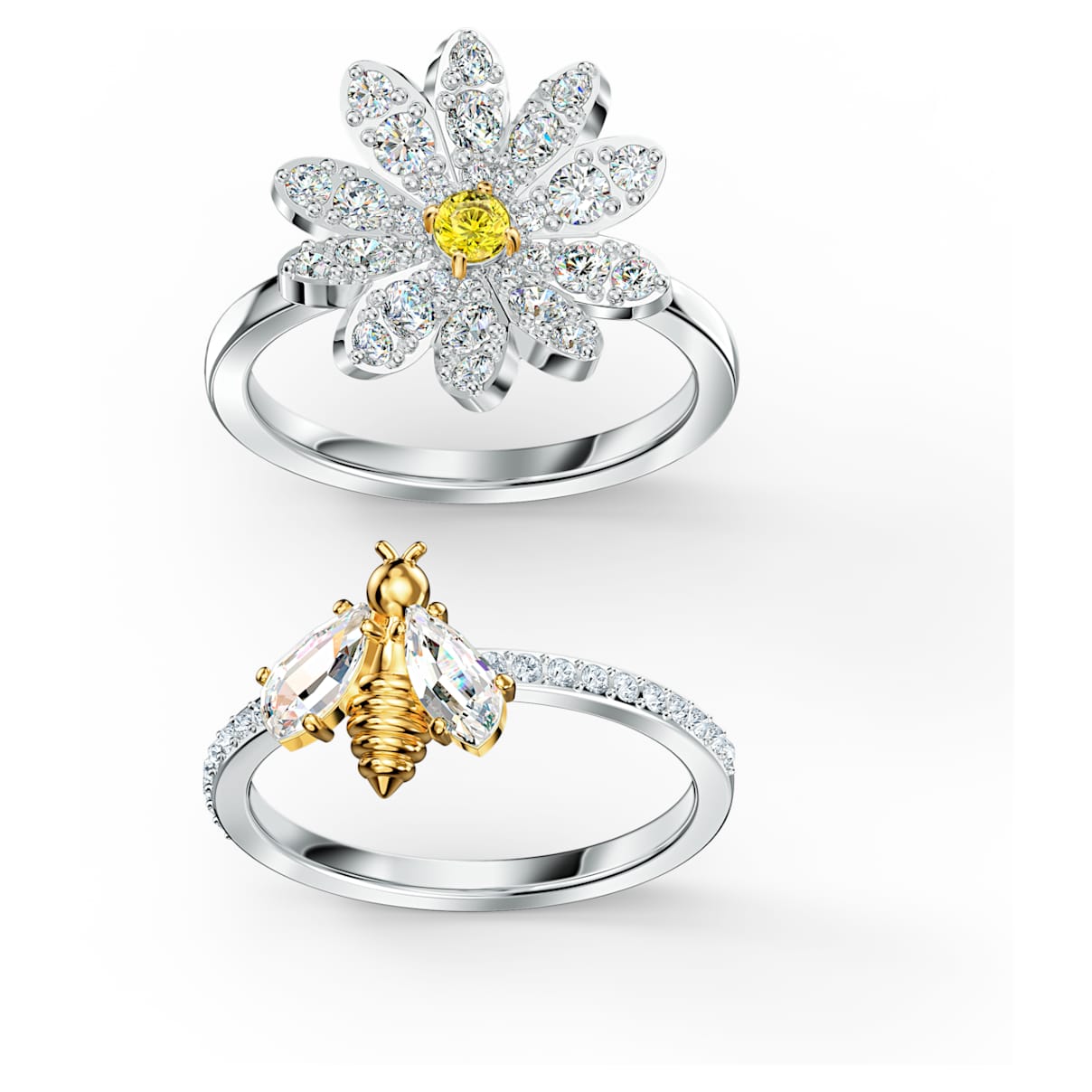 Swarovski Eternal Flower ring, Set (2), Bee and flower, Yellow, Mixed metal finish 
Swarovski Eternal Flower ring, Set (2), Bee and flower, Yellow, Mixed metal finish