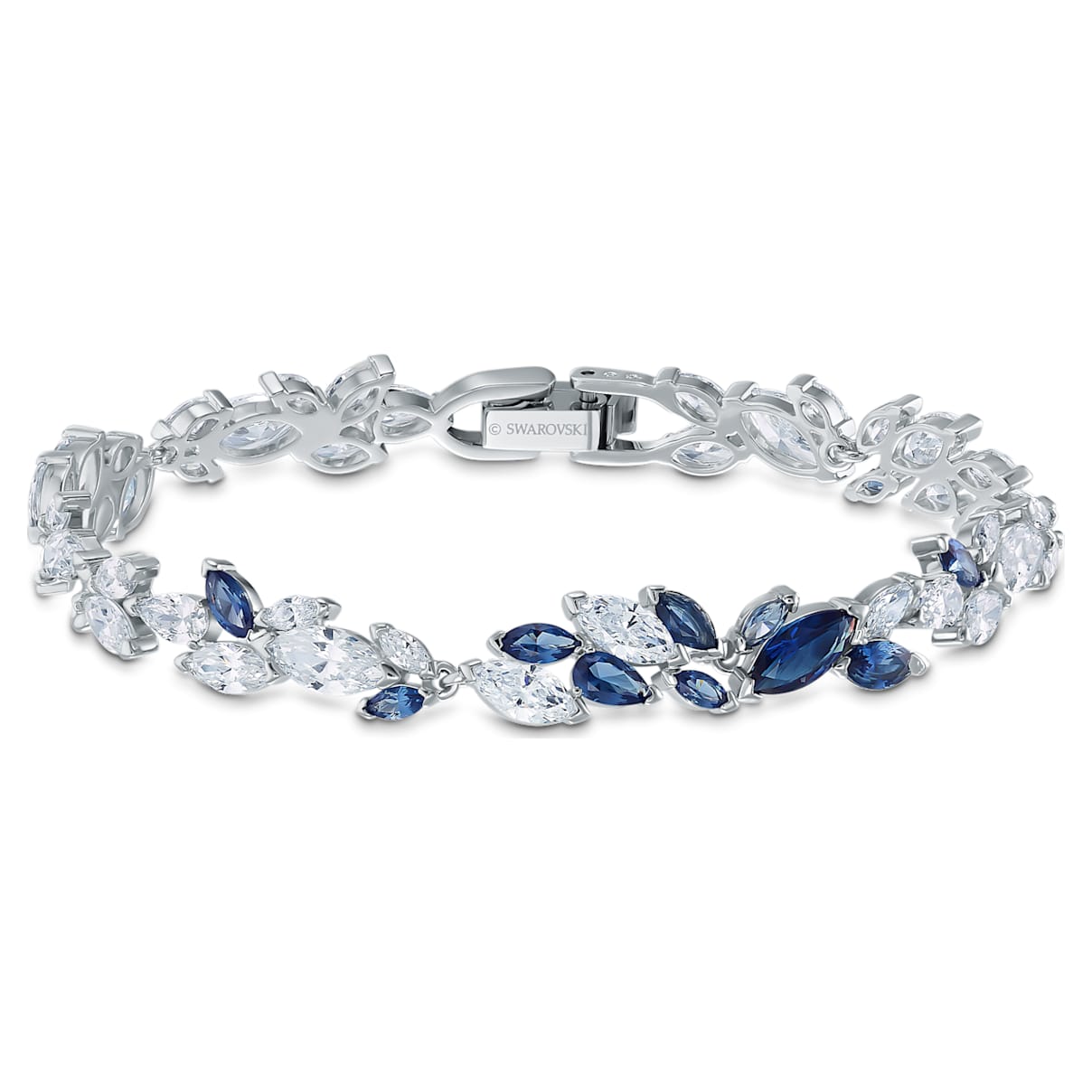 Swarovski Louison bracelet, Leaf, Blue, Rhodium plated