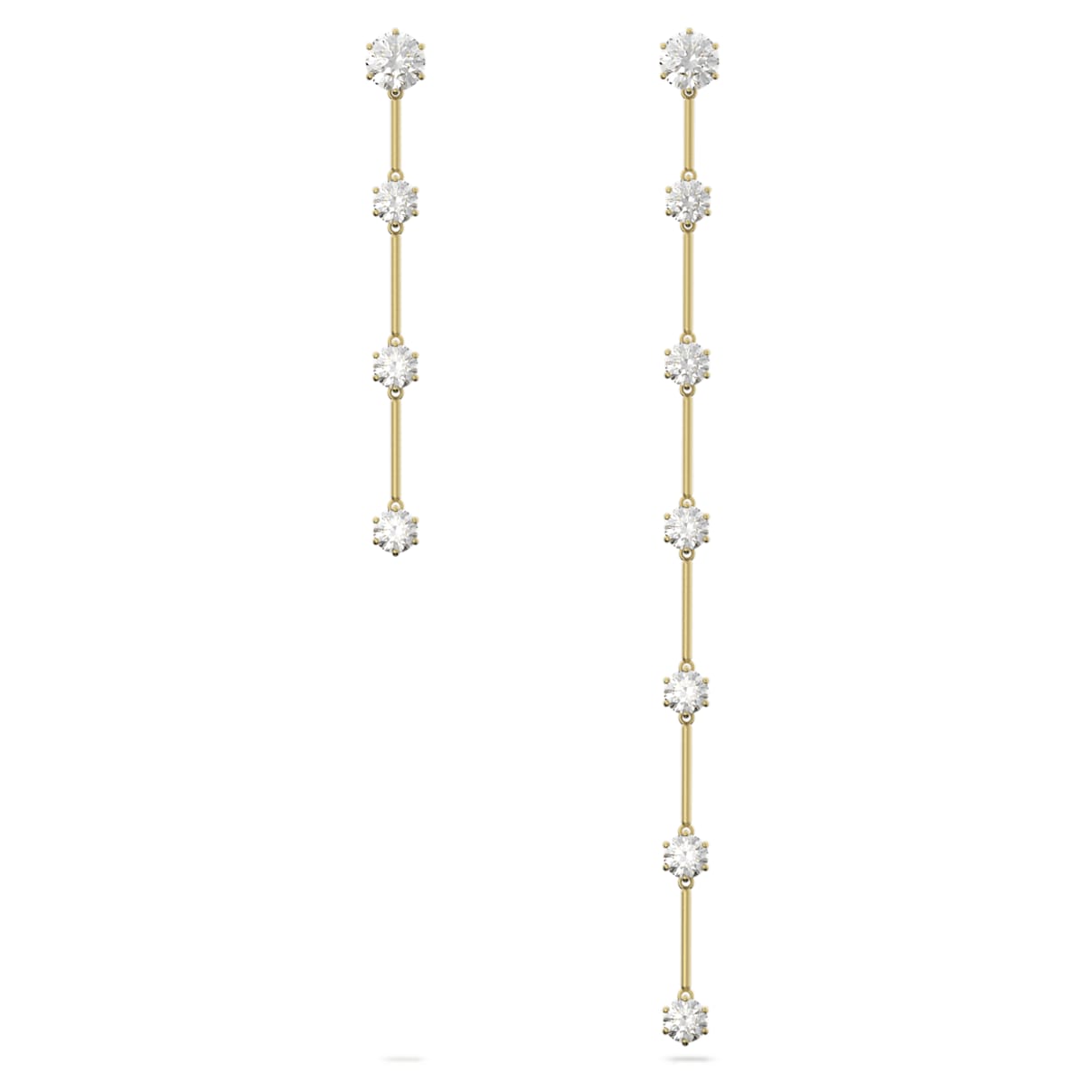 Swarovski Constella drop earrings, Asymmetrical design, Round cut, White, Matte gold-tone plated
Swarovski Constella drop earrings, Asymmetrical design, Round cut, White, Matte gold-tone plated