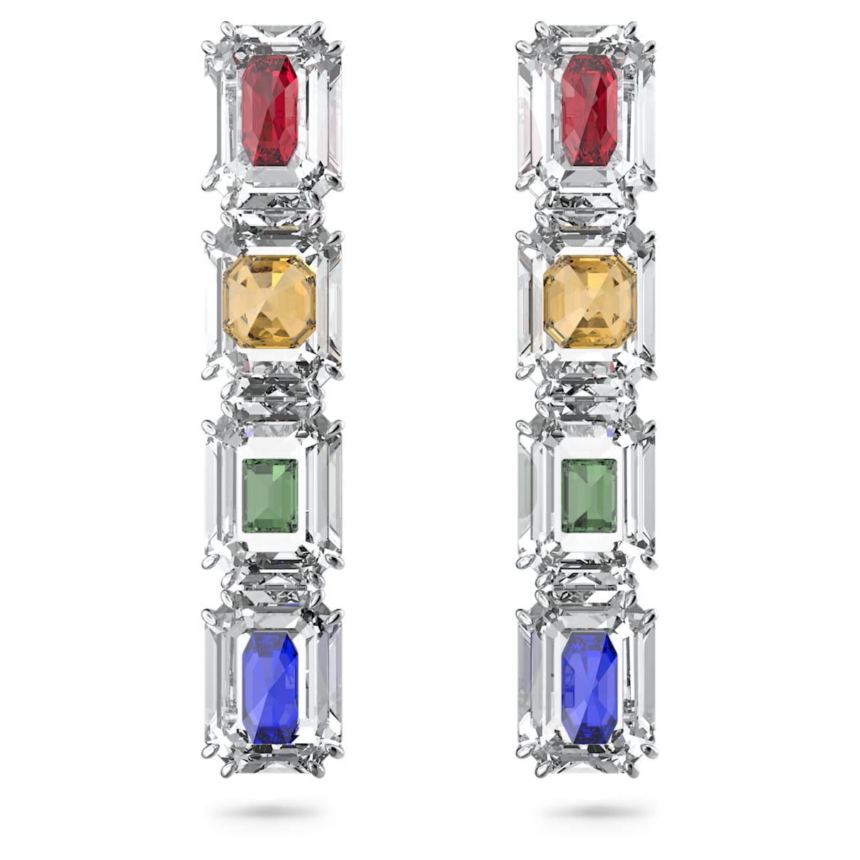 Chroma clip earrings, Oversized crystals, Multicoloured, Rhodium plated
