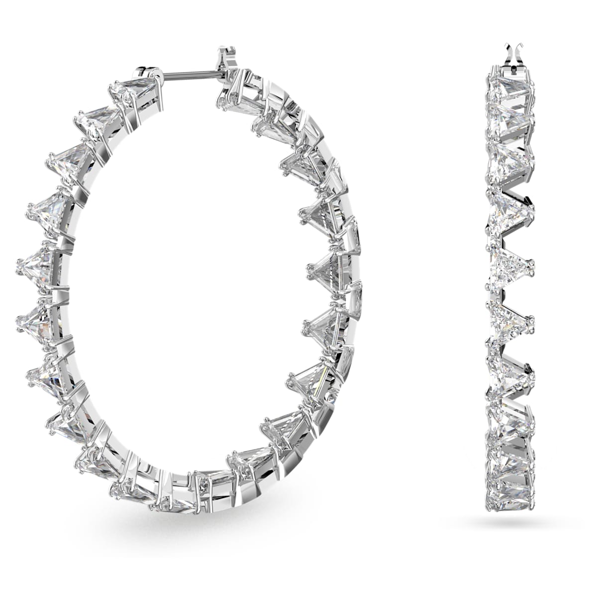 Ortyx hoop earrings, Triangle cut, White, Rhodium plated