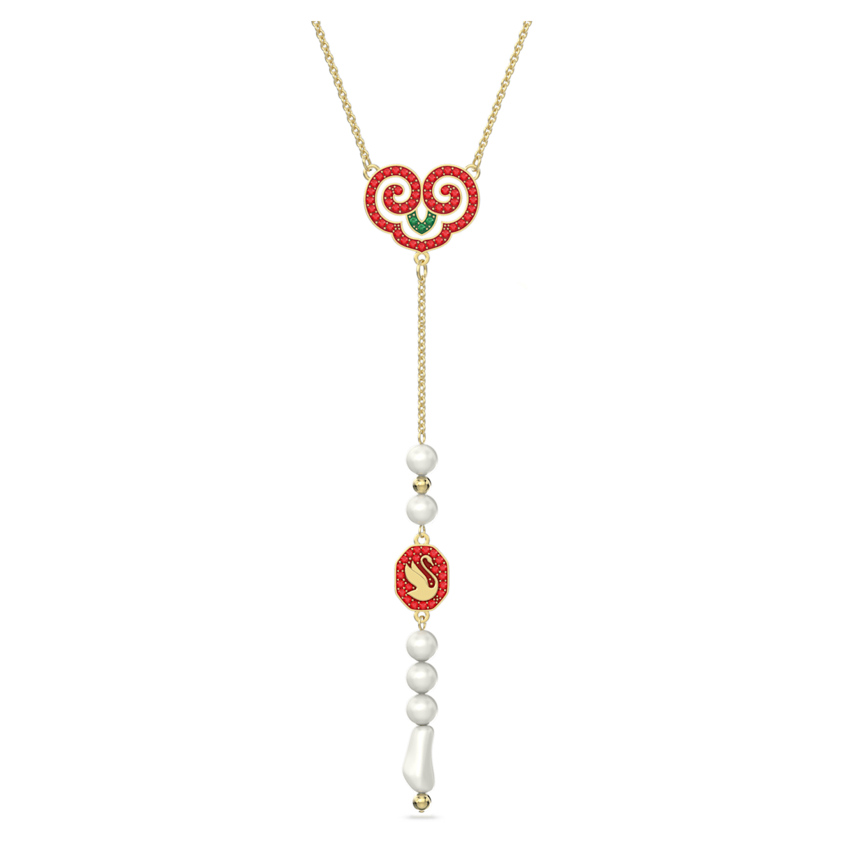 Swarovski Gratia Y pendant, Swan, Red, Gold-tone plated