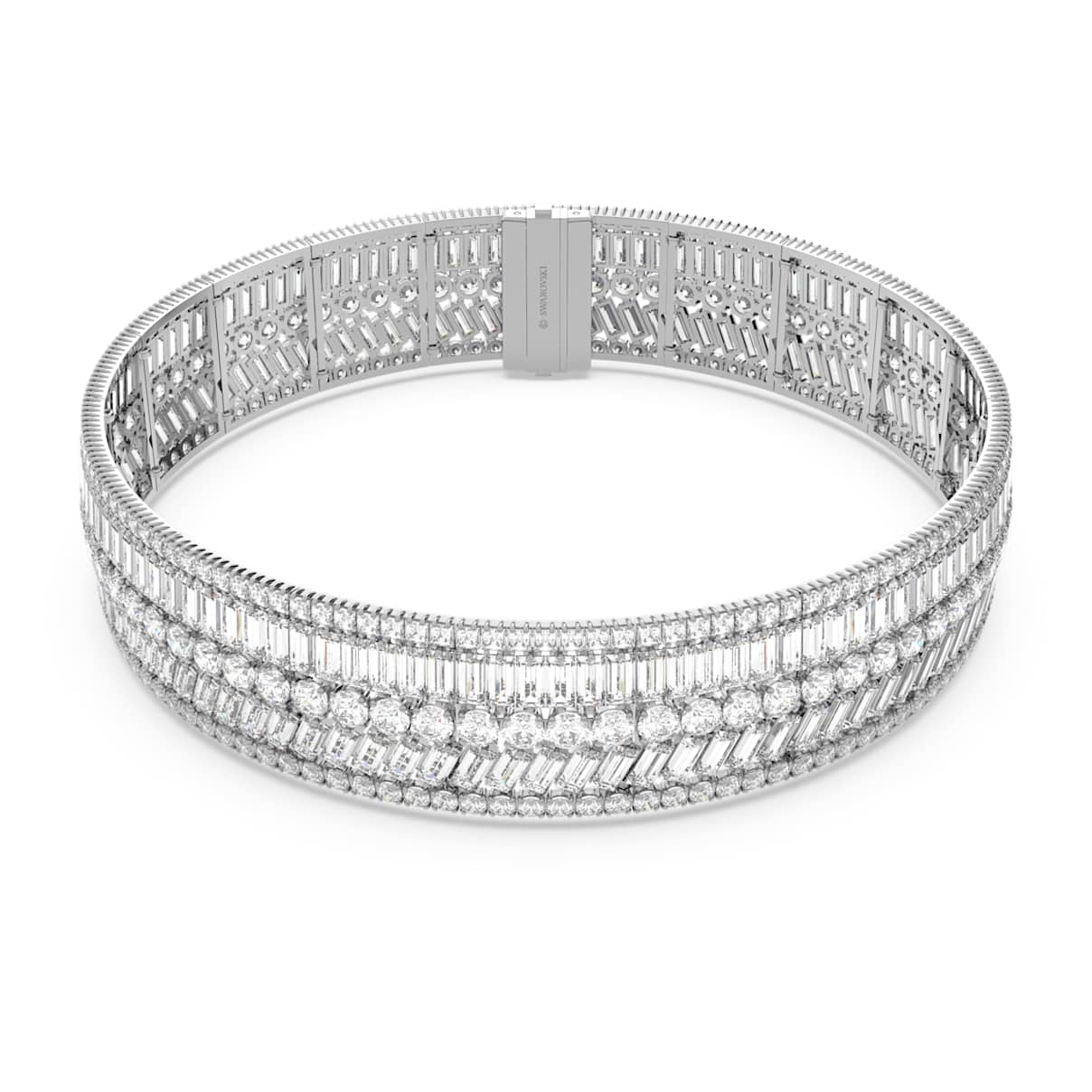 Hyperbola choker, Mixed cuts, White, Rhodium plated
Hyperbola choker, Mixed cuts, White, Rhodium plated