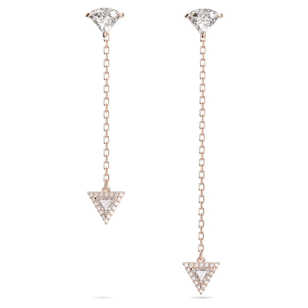 Pendants d'oreilles Ortyx, Design asymétrique, Taille Triangle, Blanches, Placage de ton or rosé
Pendants d'oreilles Ortyx, Design asymétrique, Taille Triangle, Blanches, Placage de ton or rosé