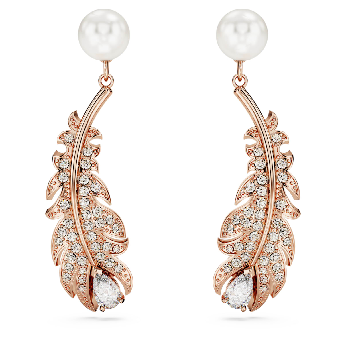 Nice drop earrings, Crystal pearl, Mixed cuts, Feather, White, Rose gold-tone plated
Nice drop earrings, Crystal pearl, Mixed cuts, Feather, White, Rose gold-tone plated