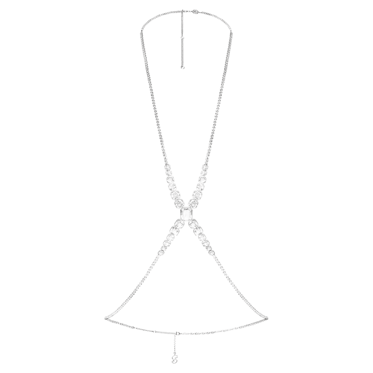 Swarovski x SKIMS body chain, Mixed cuts, Cupchain, X-shape, White, Rhodium plated
Swarovski x SKIMS body chain, Mixed cuts, Cupchain, X-shape, White, Rhodium plated