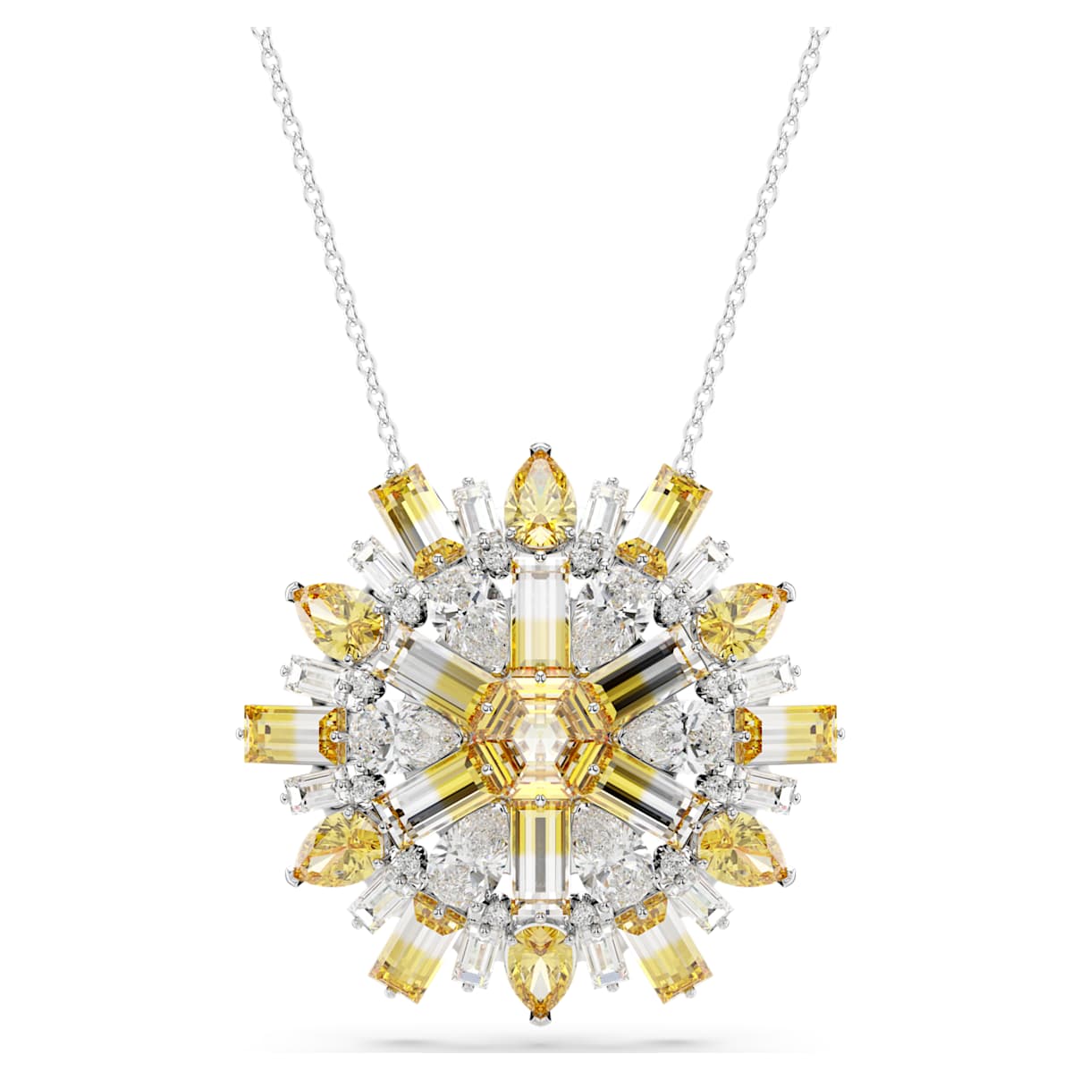 Idyllia pendant and brooch, Mixed cuts, Flower, Long, Yellow, Rhodium plated
Idyllia pendant and brooch, Mixed cuts, Flower, Long, Yellow, Rhodium plated