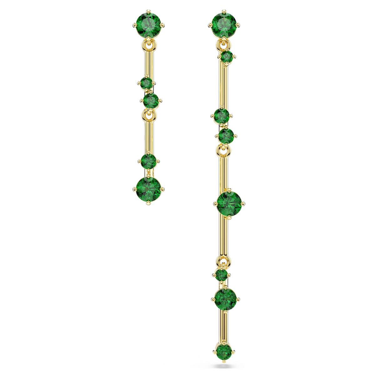 Pendants d'oreilles Constella, Design asymétrique, Coupe ronde, Vertes, Placage de ton or
Pendants d'oreilles Constella, Design asymétrique, Coupe ronde, Vertes, Placage de ton or
