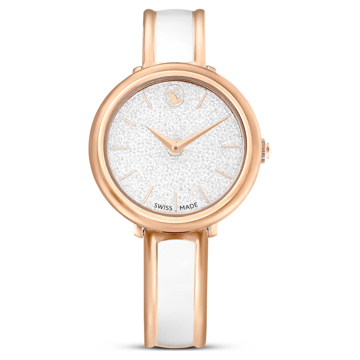 Orologio Crystalline Bangle, Fabbricato in Svizzera, Bracciale di metallo, Bianco, Finitura in tono oro rosa
Orologio Crystalline Bangle, Fabbricato in Svizzera, Bracciale di metallo, Bianco, Finitura in tono oro rosa