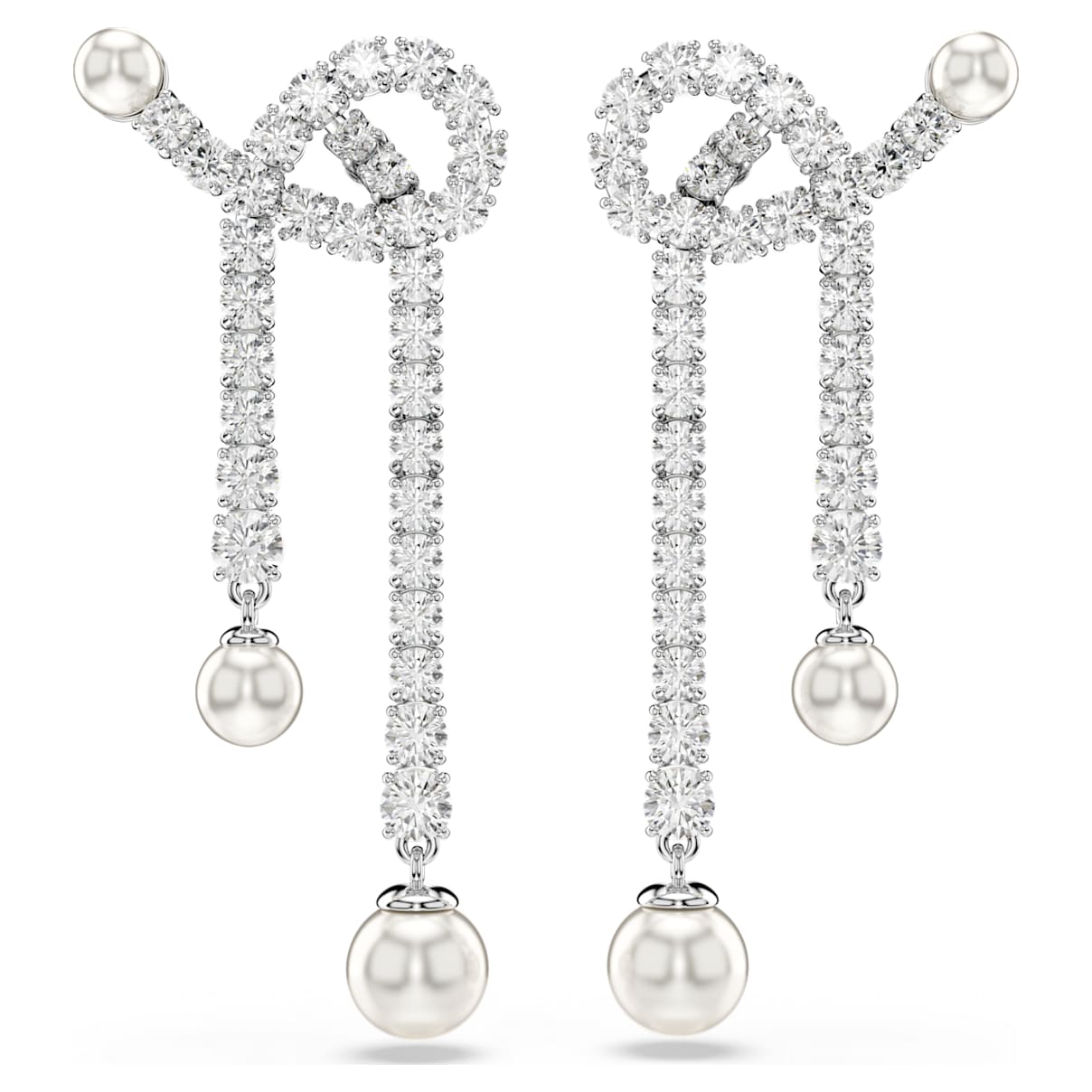 Matrix drop earrings, Crystal pearl, Round cut, White, Rhodium plated
Matrix drop earrings, Crystal pearl, Round cut, White, Rhodium plated