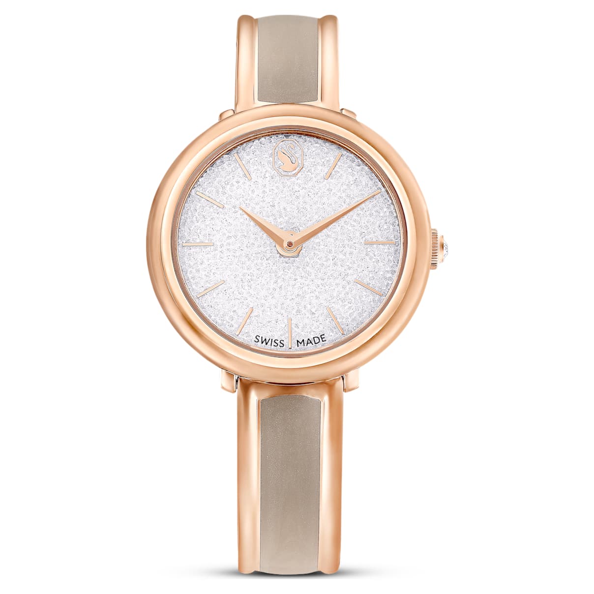 Crystalline Bangle Uhr, Schweizer Produktion, Metallarmband, Beige, Roségoldfarbenes Finish
Crystalline Bangle Uhr, Schweizer Produktion, Metallarmband, Beige, Roségoldfarbenes Finish