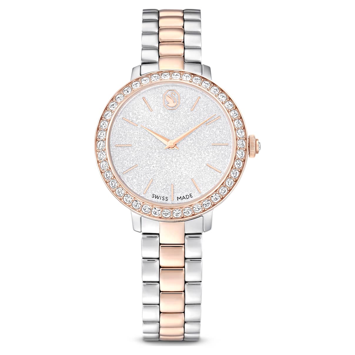 Reloj Matrix 3-link, Fabricado en Suiza, Brazalete de metal, Tono plateado, Acabado tono oro rosa
Reloj Matrix 3-link, Fabricado en Suiza, Brazalete de metal, Tono plateado, Acabado tono oro rosa