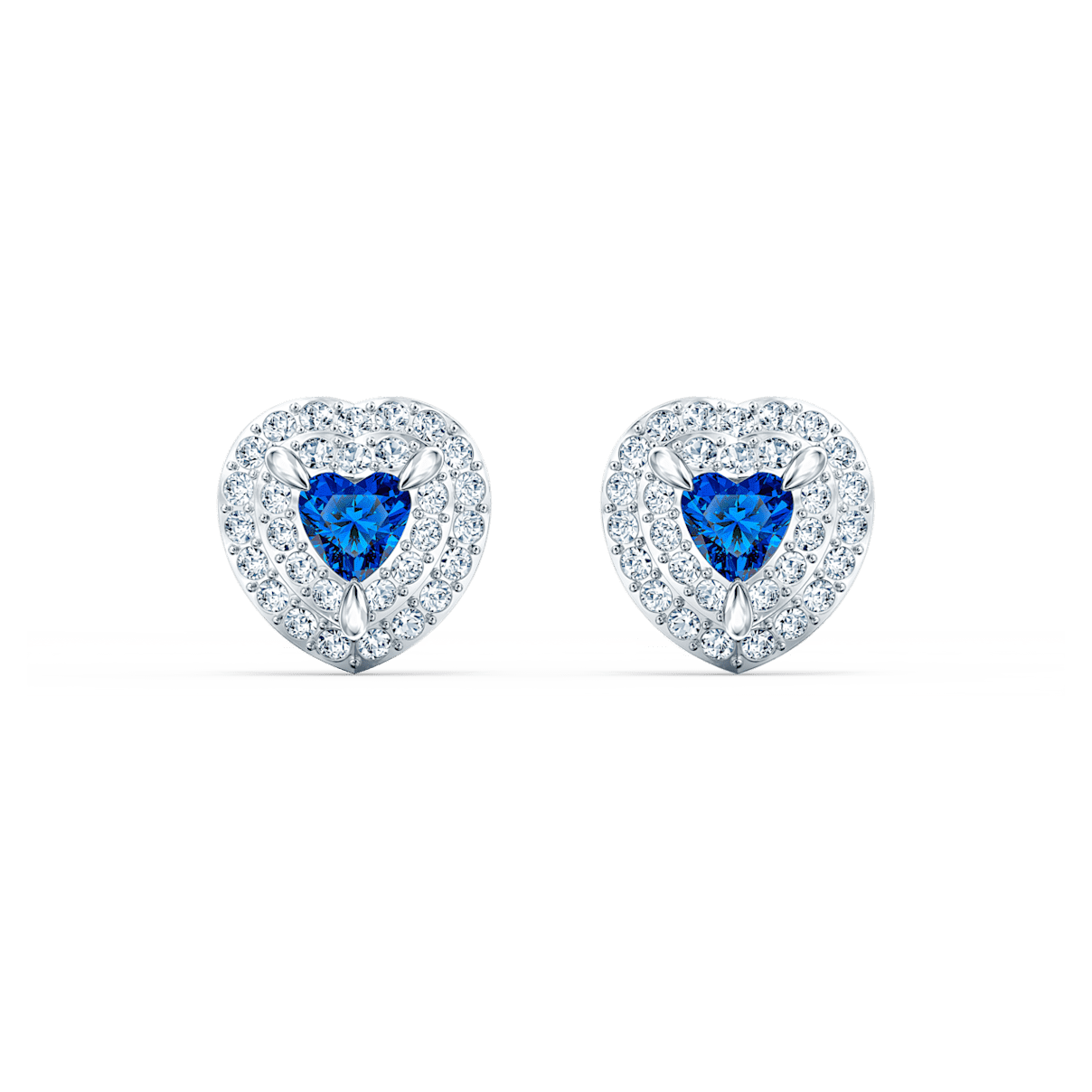 Swarovski One stud earrings, Heart, Blue, Rhodium plated