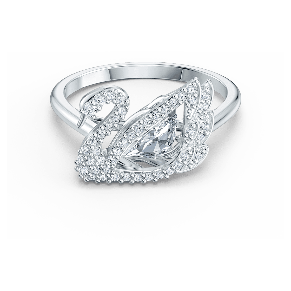 Swarovski Dancing Swan ring, Swan, White, Rhodium plated