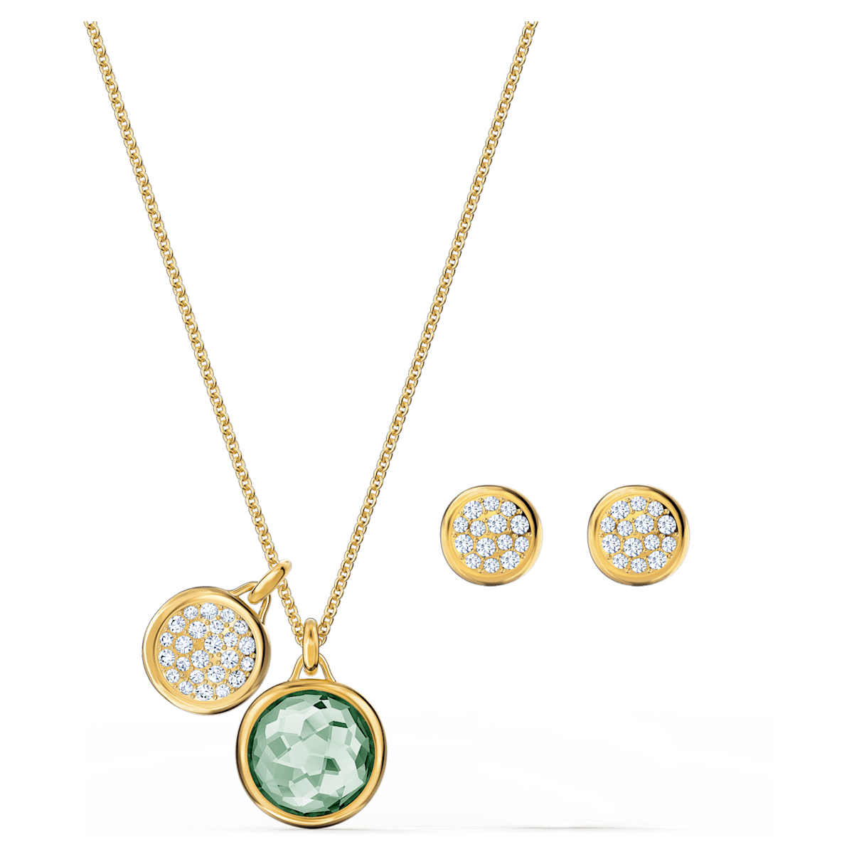 Swarovski Tahlia set, Round, Green, Gold-tone plated