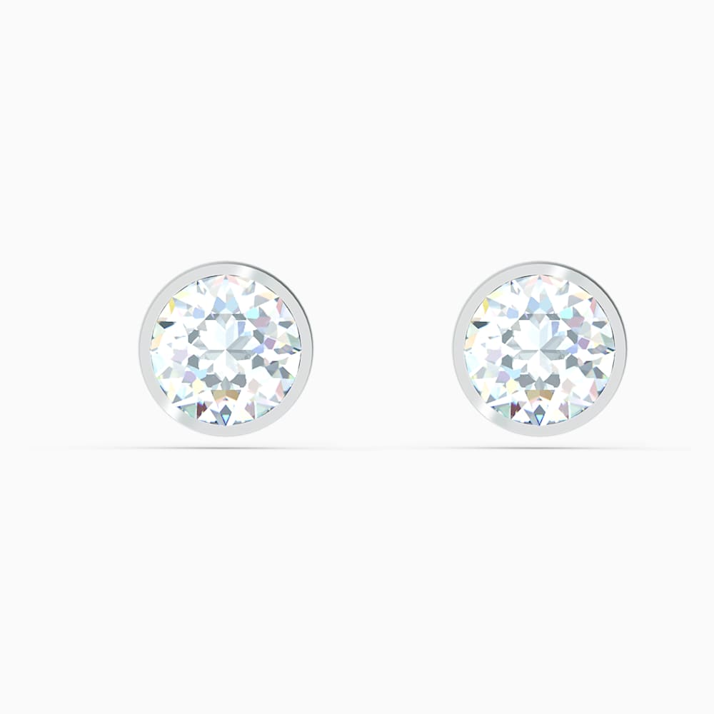 Tennis Stud Pierced Earrings, White, Rhodium plated - Swarovski, 5565604