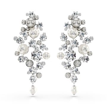 Millenia stud earrings, Trilliant cut, White, Rhodium plated