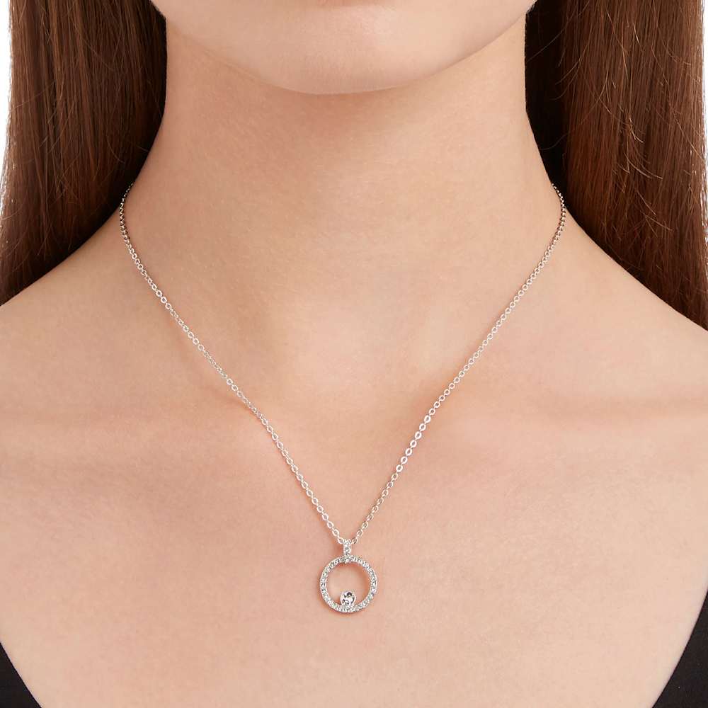 Creativity pendant, Circular, White, Rhodium plated