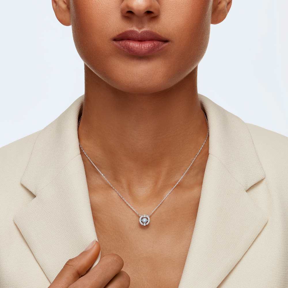 Swarovski Sparkling Dance necklace, Round cut, Blue, Rhodium plated 