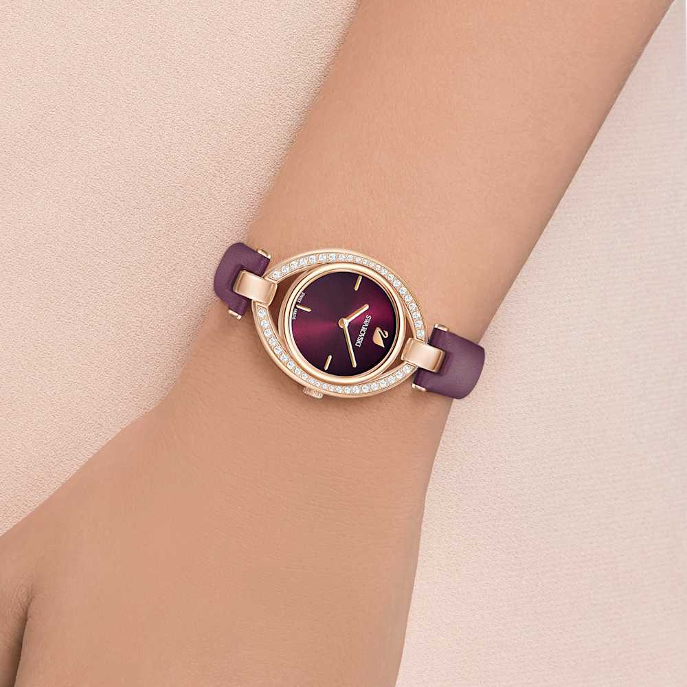 Swarovski Crystalline Chic Red Dial Rose Gold Steel Strap Watch for Women - 5547608