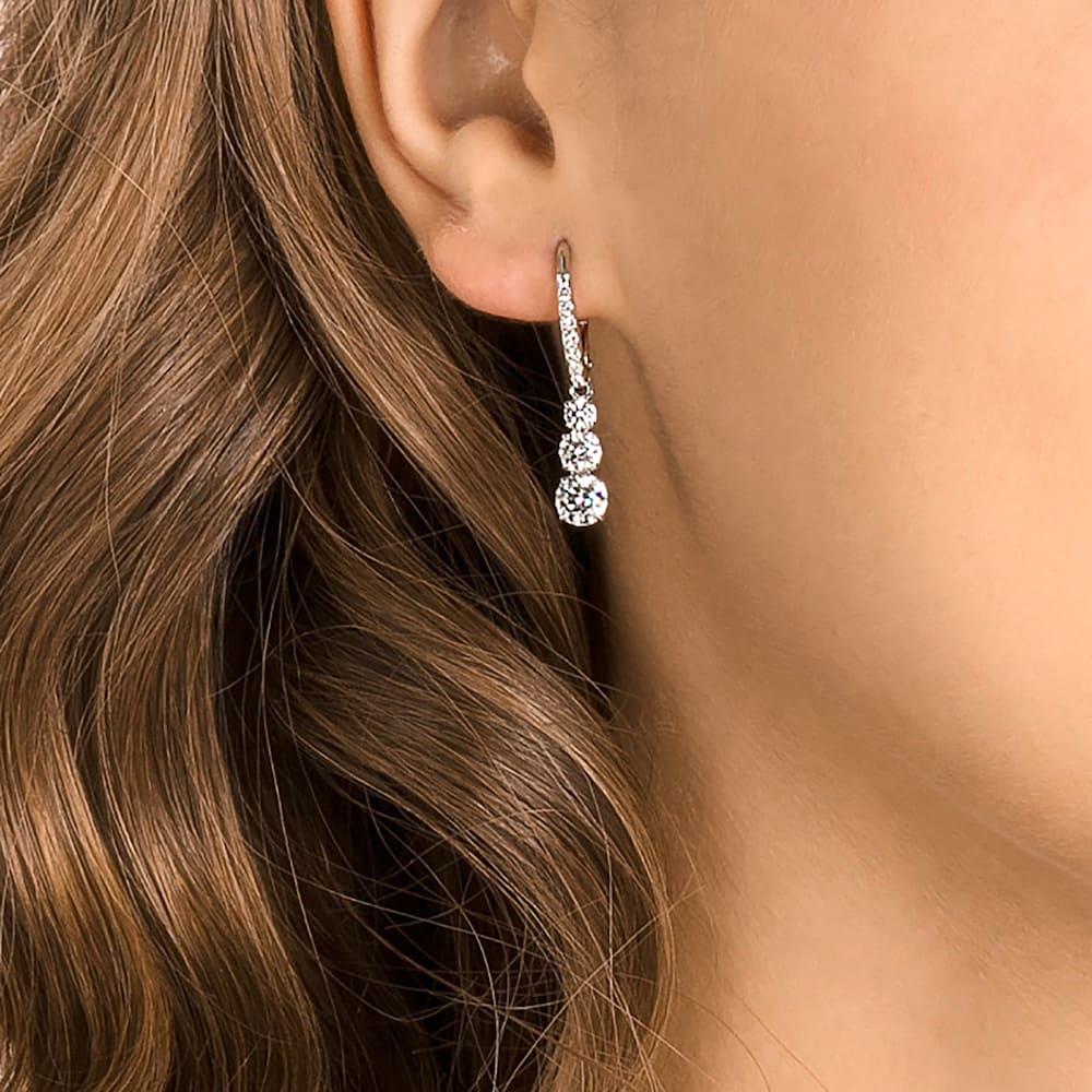 Attract Trilogy earrings, White, Rhodium plated | Swarovski.com