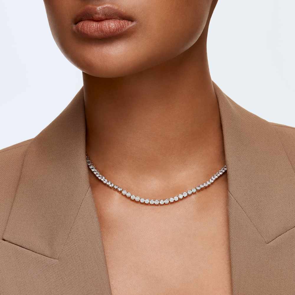 tennis deluxe v necklace mixed cuts white rhodium plated