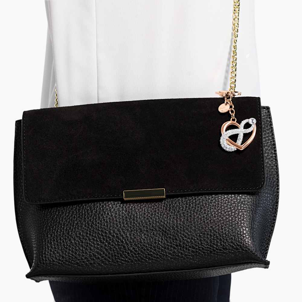 Infinite bag charm, Infinity and heart, White, Mixed metal finish