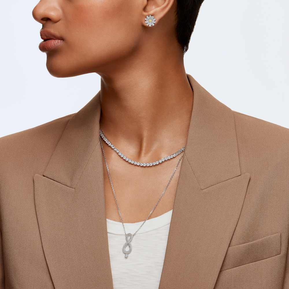 Swarovski Infinity necklace, Infinity, Extra long, White, Rhodium