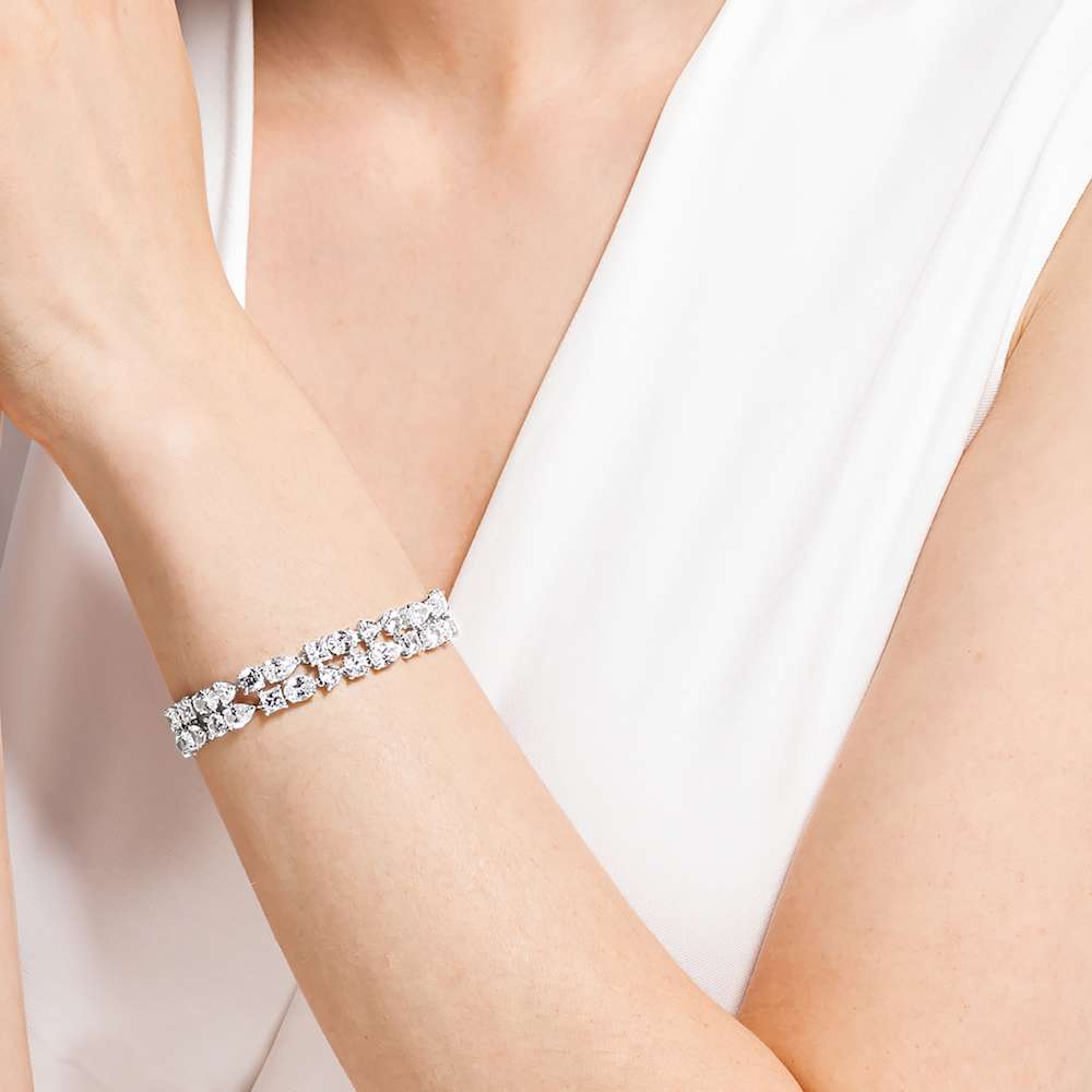 tennis deluxe v necklace mixed cuts white rhodium plated