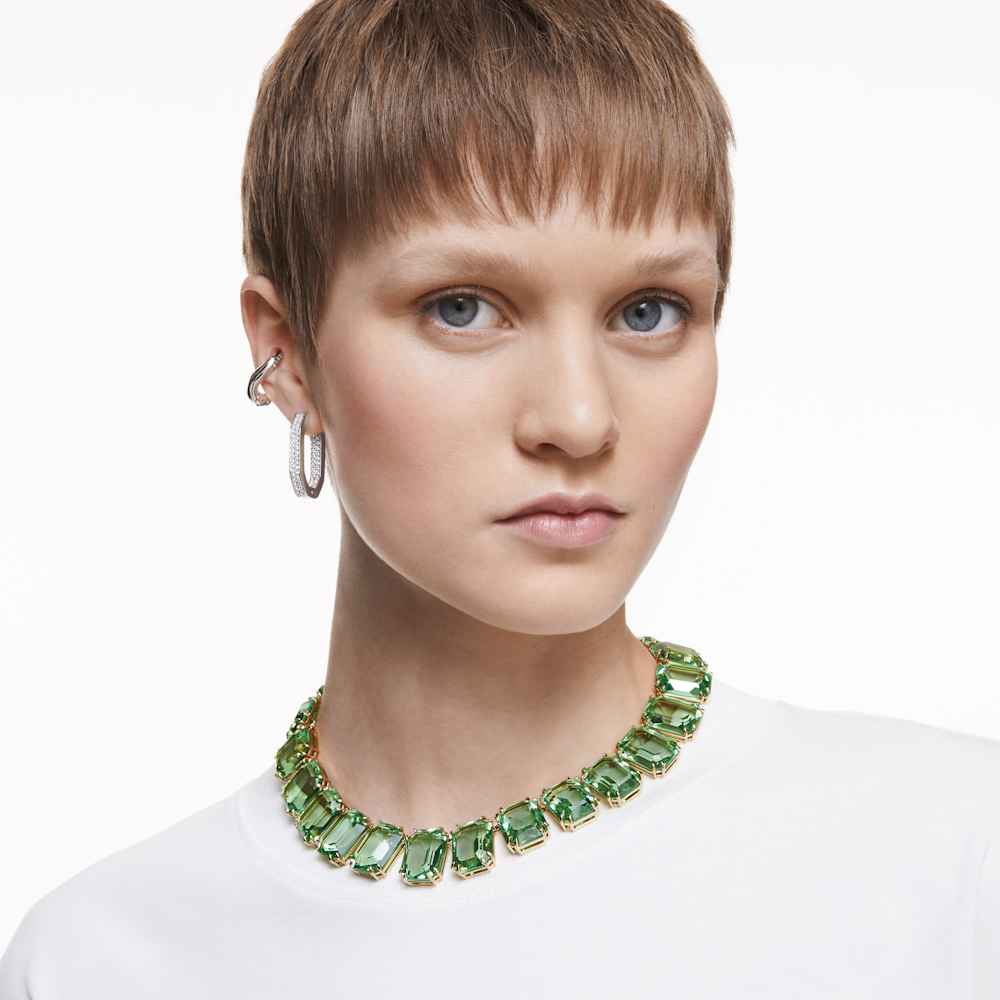 Millenia necklace, Octagon cut crystals, Green, Gold-tone plated ...