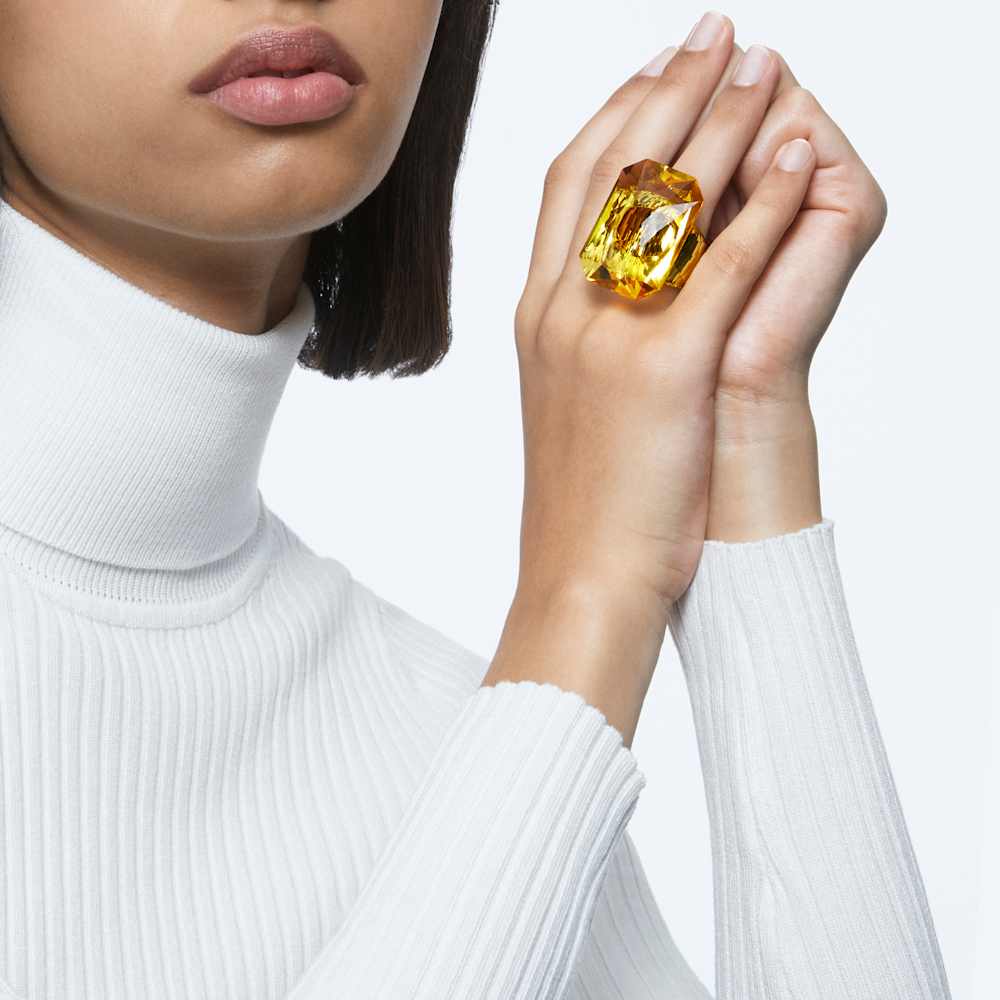 Lucent Cocktail Ring Oversized Crystal Octagon Cut Yellow Swarovski