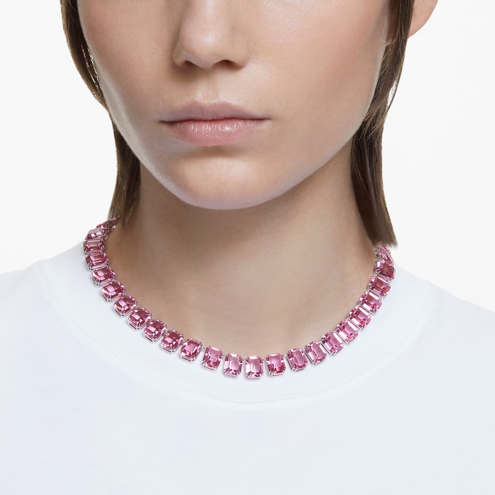 Swarovski Millenia necklace, Octagon cut, Pink, Rhodium plated
