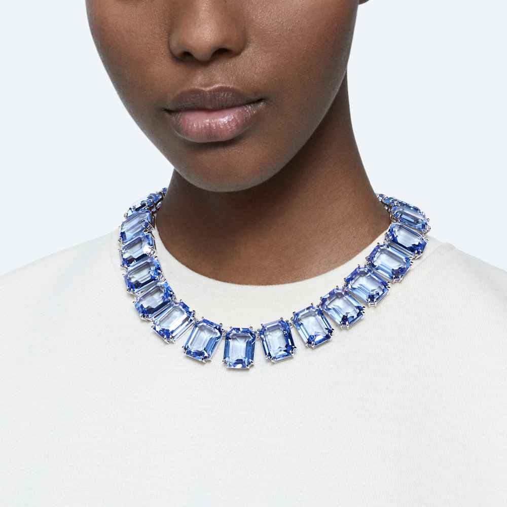 Collana Millenia Taglio Ottagonale Blu Placcato Rodio Swarovski