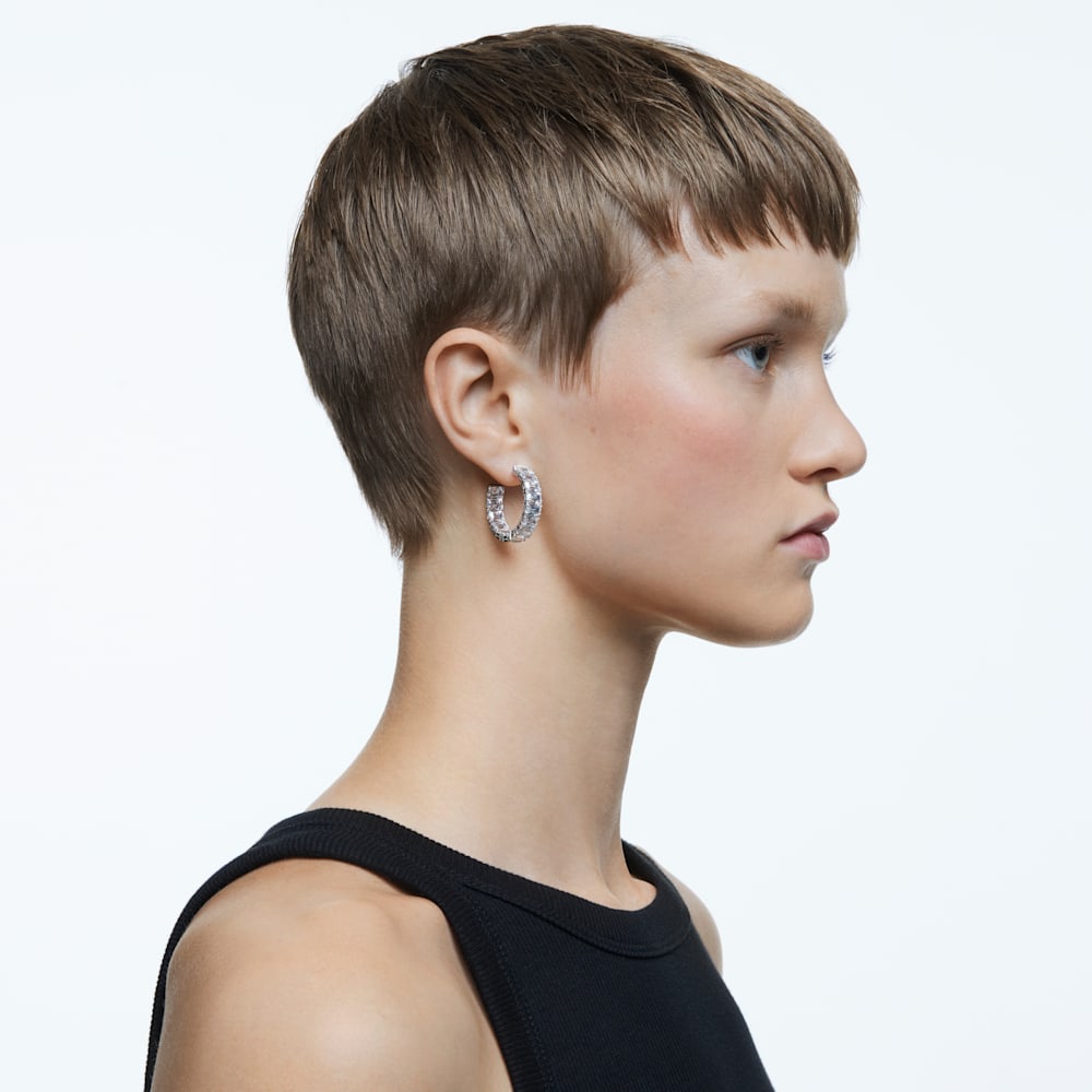 Millenia hoop earrings, Octagon cut, White, Rhodium plated | Swarovski