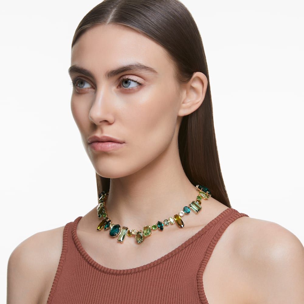 Swarovski Gema necklace, Green, Gold-tone plated
