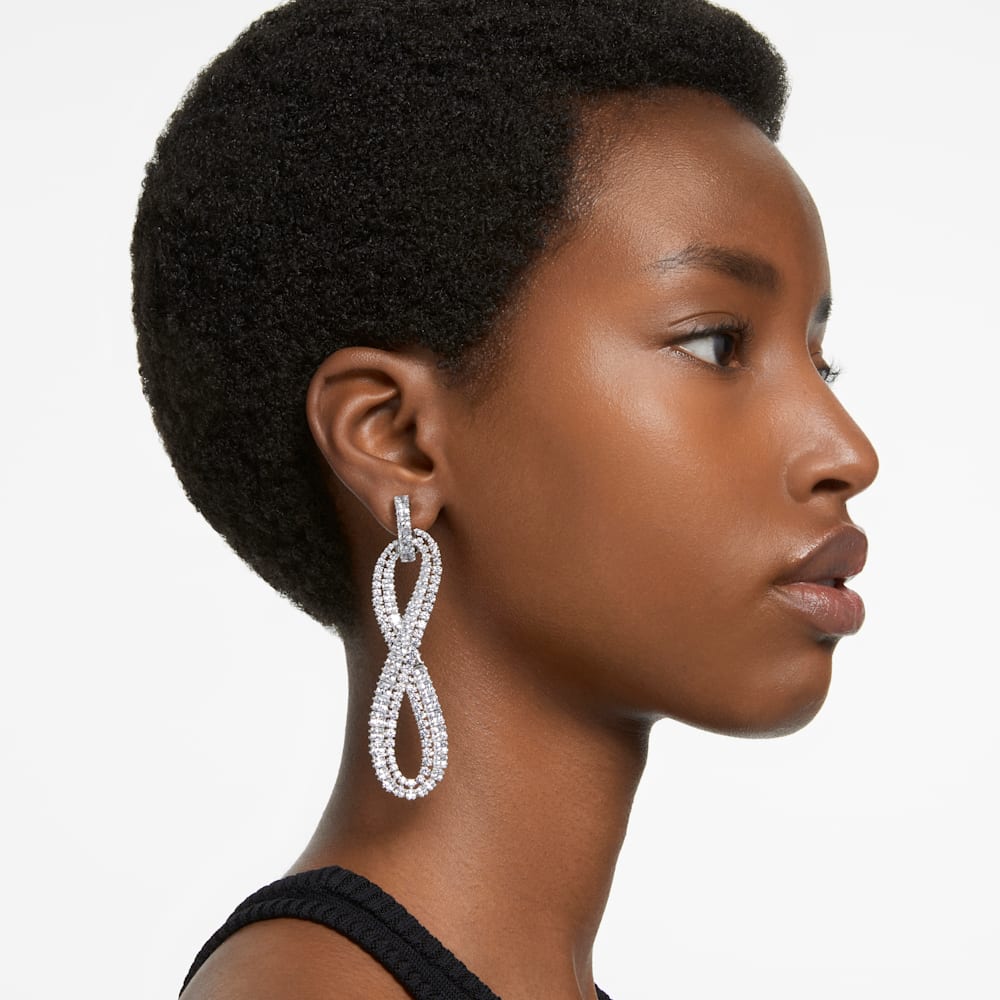 Hyperbola clip earrings, Infinity, White, Rhodium plated | Swarovski
