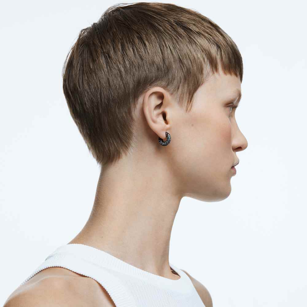 Dextera hoop earrings, Small, Black, Ruthenium plated | Swarovski