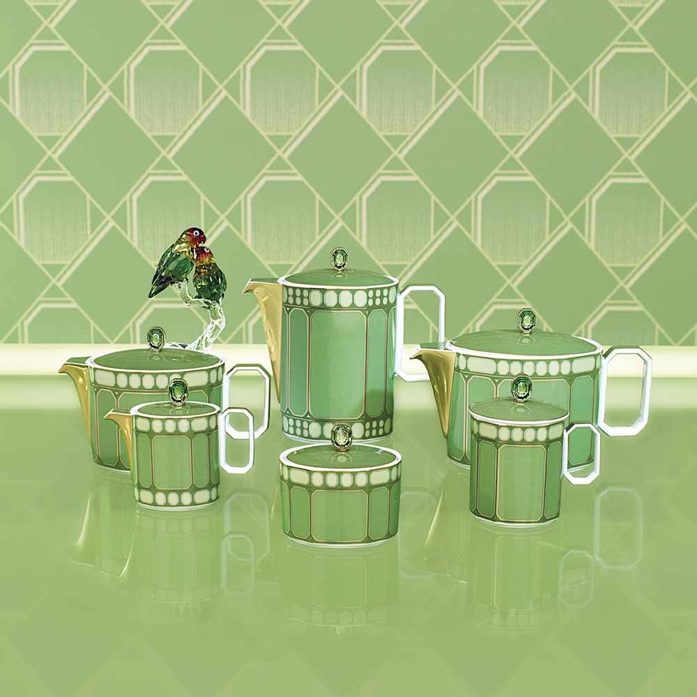 Signum coffee pot, Porcelain, Green Swarovski