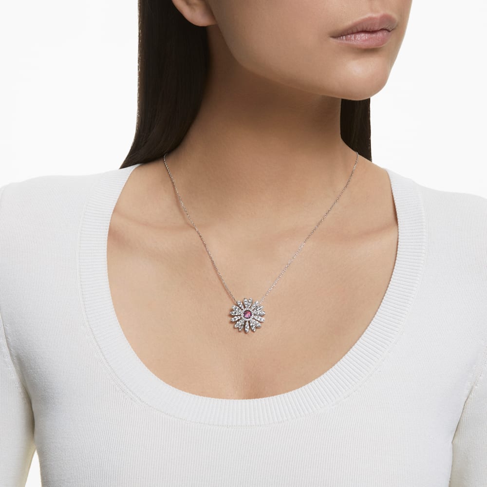 Swarovski Eternal Flower pendant, Flower, Pink, Rhodium plated