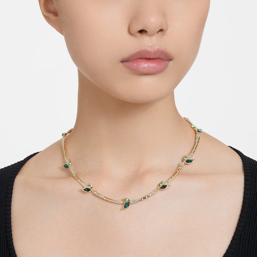 Swarovski Dellium necklace, Bamboo, Green, Gold-tone plated