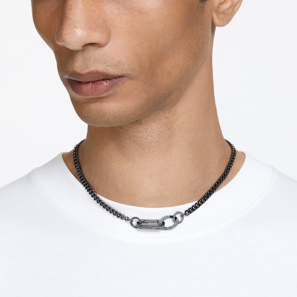 Swarovski Dextera necklace, Pave, Mixed links, Black, Ruthenium plated