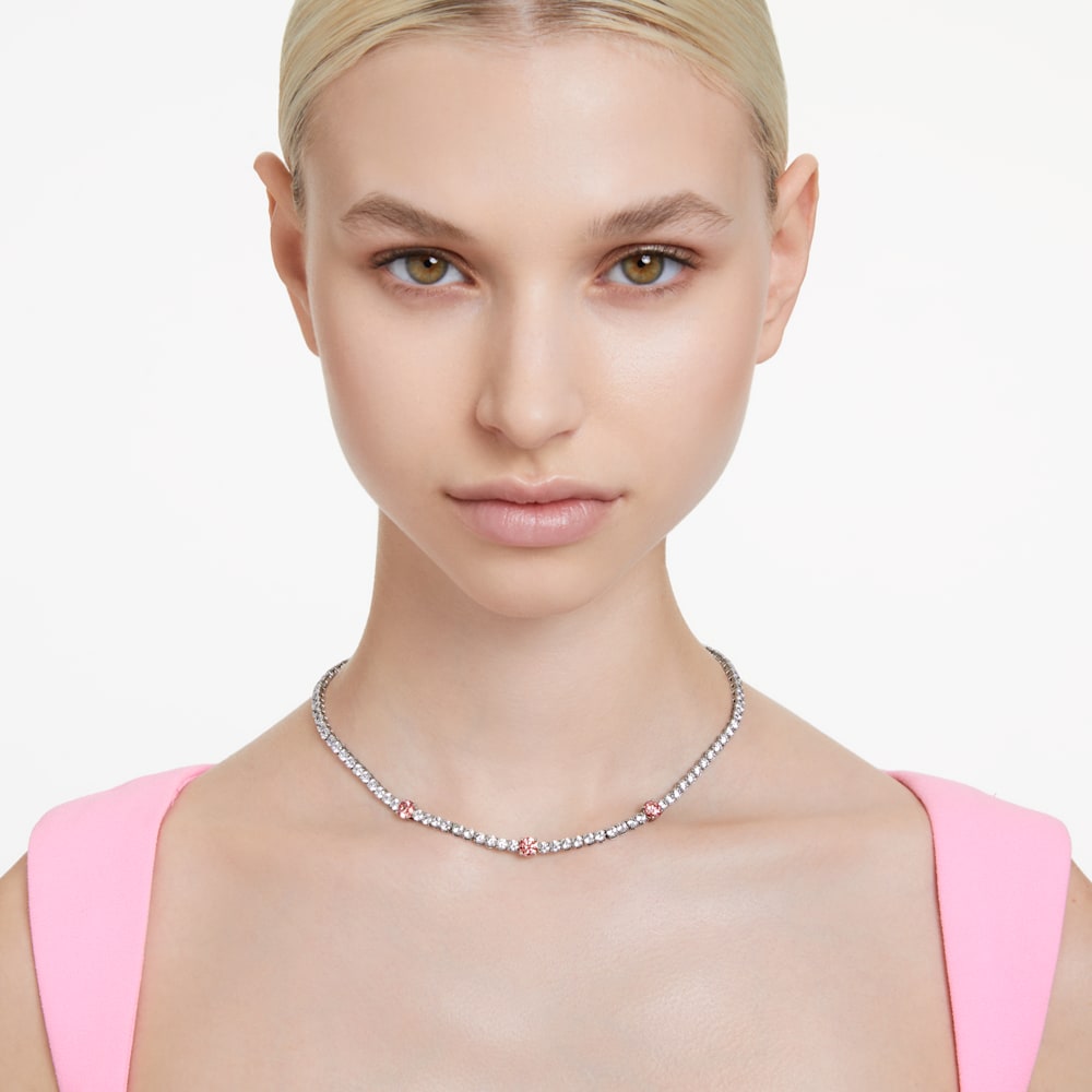 Matrix Tennis necklace, Mixed cuts, Pink, Rhodium plated | Swarovski