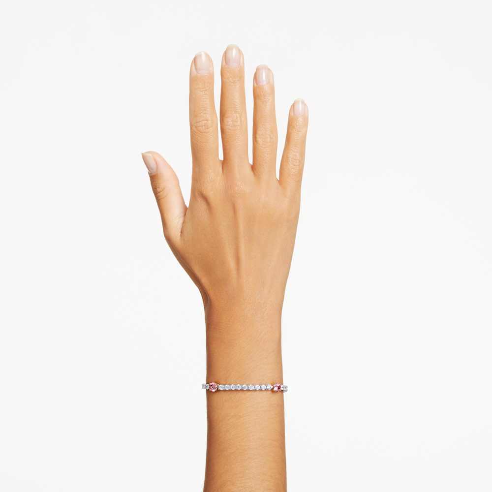 Matrix Tennis bracelet, Mixed cuts, Pink, Rhodium plated Swarovski