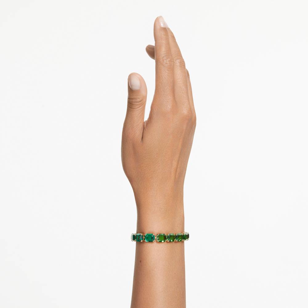 Millenia bracelet, Octagon cut, Color gradient, Green, Goldtone plated