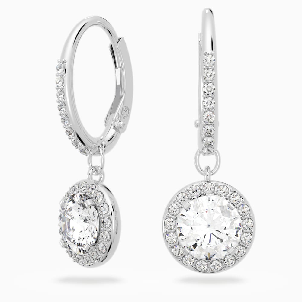Angelic Pierced Earrings, White, Rhodium plated | Swarovski.com