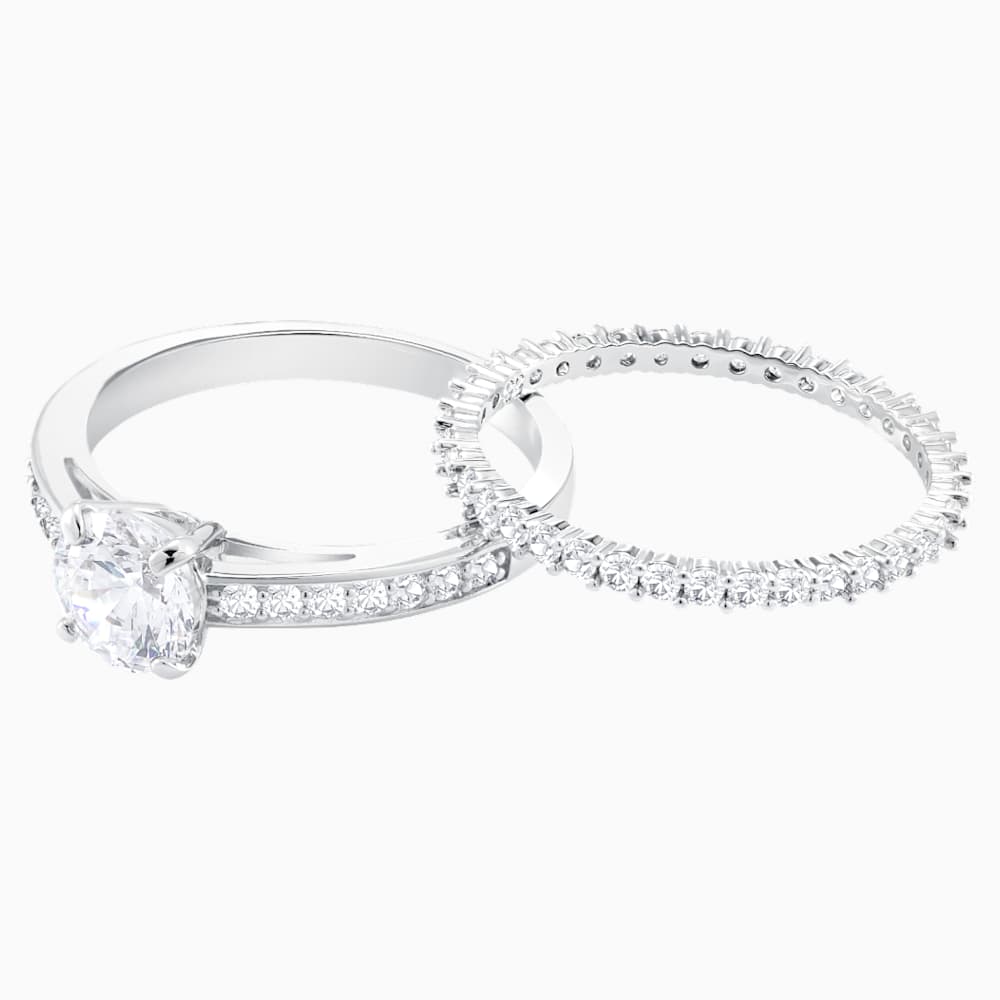Attract Ring Set, White, Rhodium plated | Swarovski.com