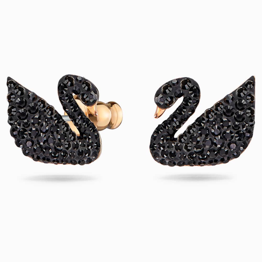 Swarovski Iconic Swan Pierced Earring Jackets Black Rose Gold Tone Plated